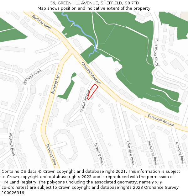 36, GREENHILL AVENUE, SHEFFIELD, S8 7TB: Location map and indicative extent of plot