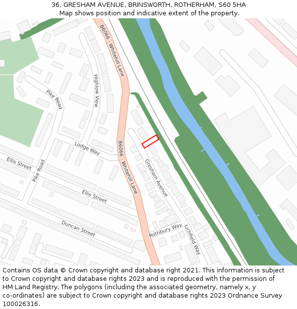 36, GRESHAM AVENUE, BRINSWORTH, ROTHERHAM, S60 5HA: Location map and indicative extent of plot