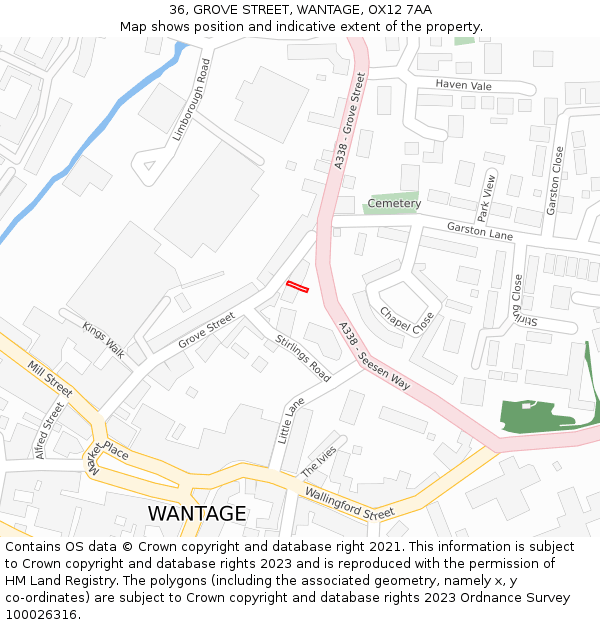 36, GROVE STREET, WANTAGE, OX12 7AA: Location map and indicative extent of plot