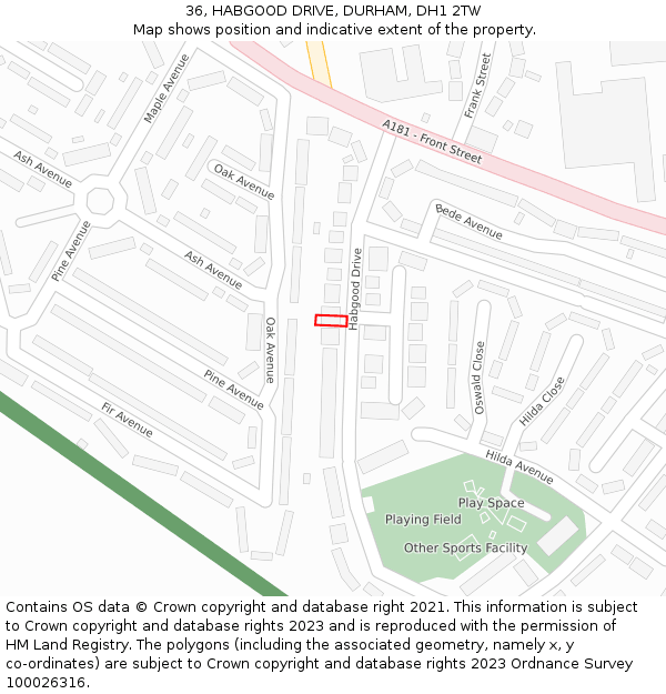 36, HABGOOD DRIVE, DURHAM, DH1 2TW: Location map and indicative extent of plot