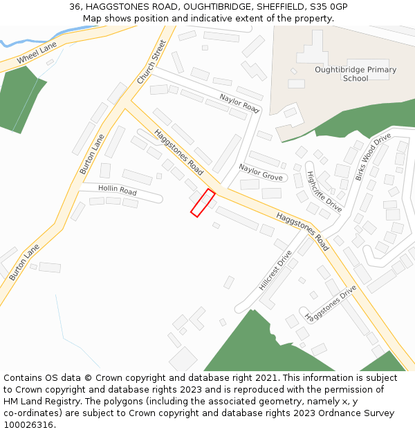 36, HAGGSTONES ROAD, OUGHTIBRIDGE, SHEFFIELD, S35 0GP: Location map and indicative extent of plot