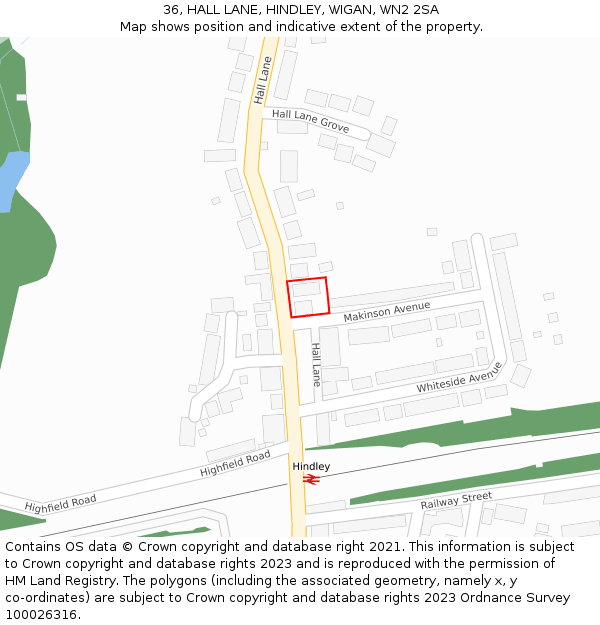 36, HALL LANE, HINDLEY, WIGAN, WN2 2SA: Location map and indicative extent of plot