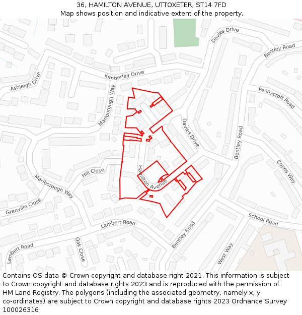 36, HAMILTON AVENUE, UTTOXETER, ST14 7FD: Location map and indicative extent of plot
