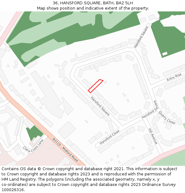 36, HANSFORD SQUARE, BATH, BA2 5LH: Location map and indicative extent of plot