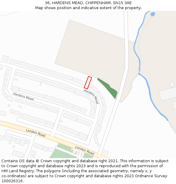 36, HARDENS MEAD, CHIPPENHAM, SN15 3AE: Location map and indicative extent of plot