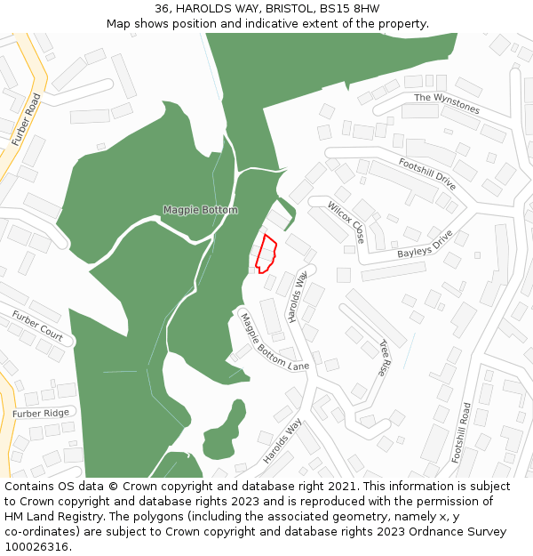 36, HAROLDS WAY, BRISTOL, BS15 8HW: Location map and indicative extent of plot