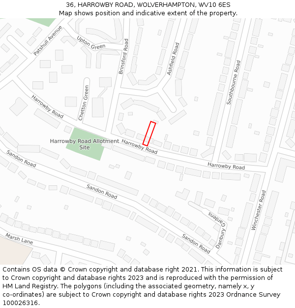 36, HARROWBY ROAD, WOLVERHAMPTON, WV10 6ES: Location map and indicative extent of plot