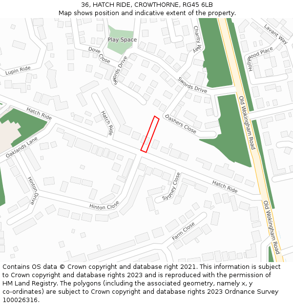 36, HATCH RIDE, CROWTHORNE, RG45 6LB: Location map and indicative extent of plot