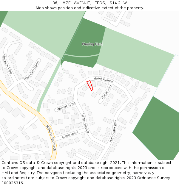 36, HAZEL AVENUE, LEEDS, LS14 2HW: Location map and indicative extent of plot