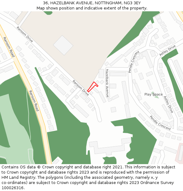 36, HAZELBANK AVENUE, NOTTINGHAM, NG3 3EY: Location map and indicative extent of plot