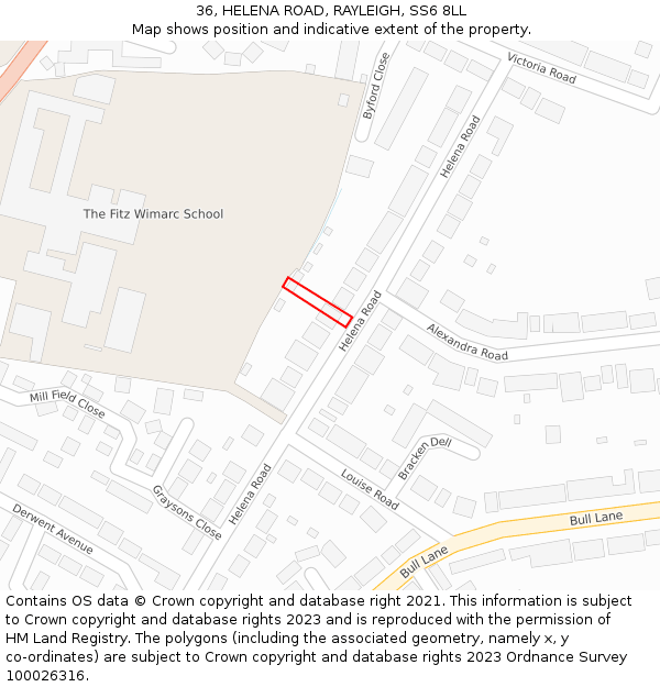 36, HELENA ROAD, RAYLEIGH, SS6 8LL: Location map and indicative extent of plot