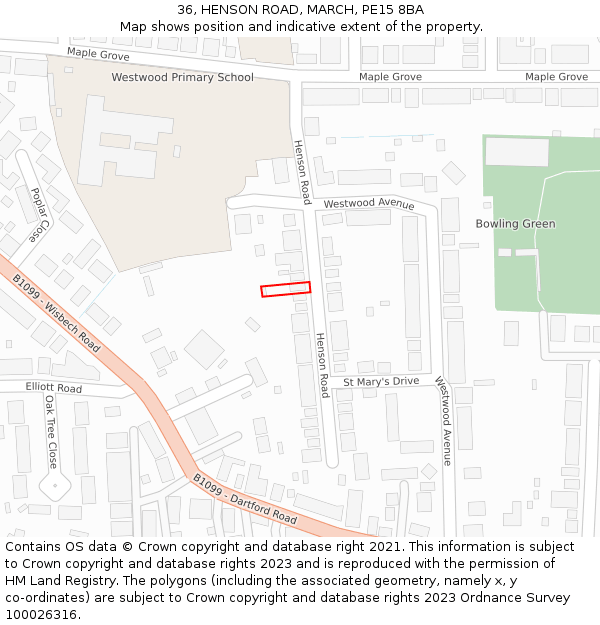 36, HENSON ROAD, MARCH, PE15 8BA: Location map and indicative extent of plot