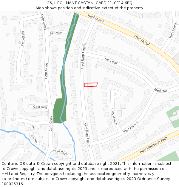 36, HEOL NANT CASTAN, CARDIFF, CF14 6RQ: Location map and indicative extent of plot