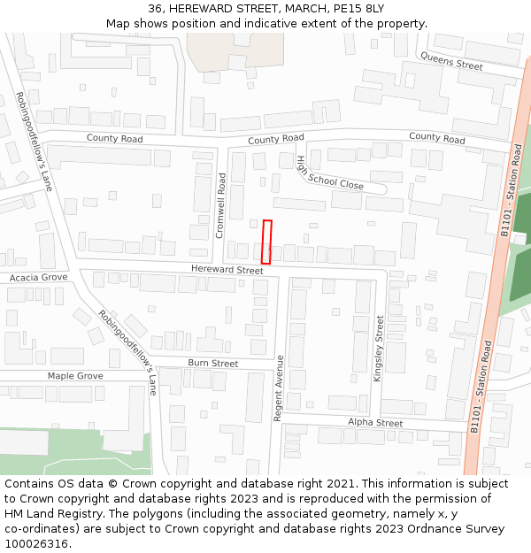 36, HEREWARD STREET, MARCH, PE15 8LY: Location map and indicative extent of plot