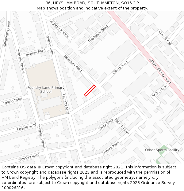 36, HEYSHAM ROAD, SOUTHAMPTON, SO15 3JP: Location map and indicative extent of plot