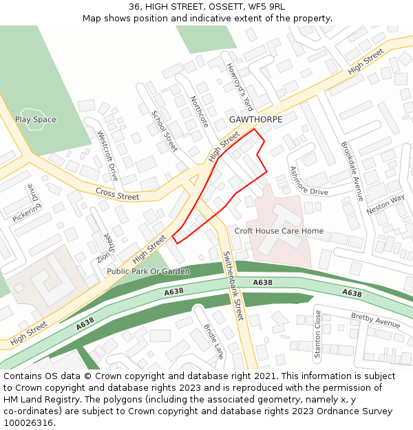 36, HIGH STREET, OSSETT, WF5 9RL: Location map and indicative extent of plot