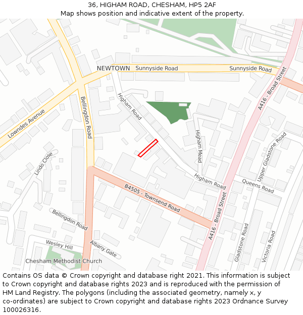 36, HIGHAM ROAD, CHESHAM, HP5 2AF: Location map and indicative extent of plot