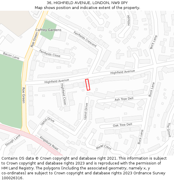 36, HIGHFIELD AVENUE, LONDON, NW9 0PY: Location map and indicative extent of plot