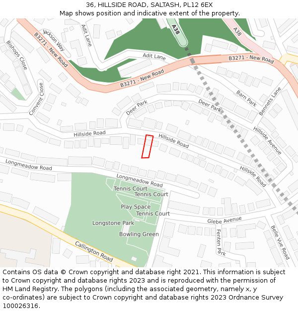 36, HILLSIDE ROAD, SALTASH, PL12 6EX: Location map and indicative extent of plot