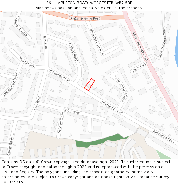 36, HIMBLETON ROAD, WORCESTER, WR2 6BB: Location map and indicative extent of plot
