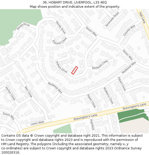 36, HOBART DRIVE, LIVERPOOL, L33 4EQ: Location map and indicative extent of plot