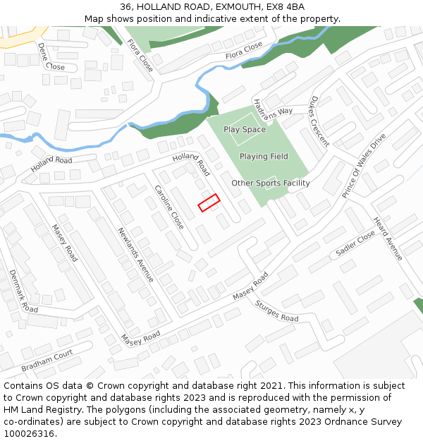 36, HOLLAND ROAD, EXMOUTH, EX8 4BA: Location map and indicative extent of plot