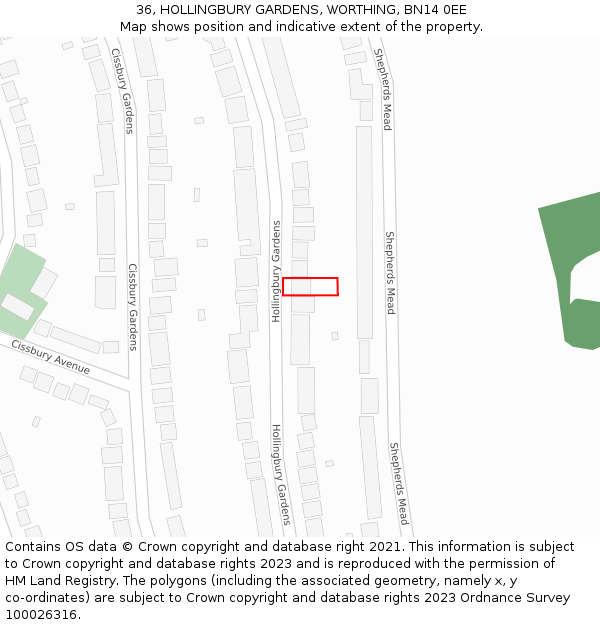 36, HOLLINGBURY GARDENS, WORTHING, BN14 0EE: Location map and indicative extent of plot