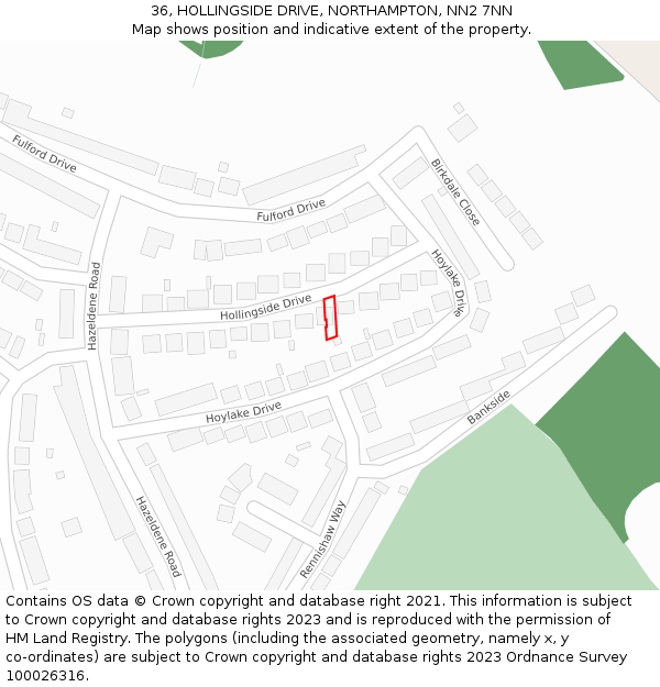 36, HOLLINGSIDE DRIVE, NORTHAMPTON, NN2 7NN: Location map and indicative extent of plot