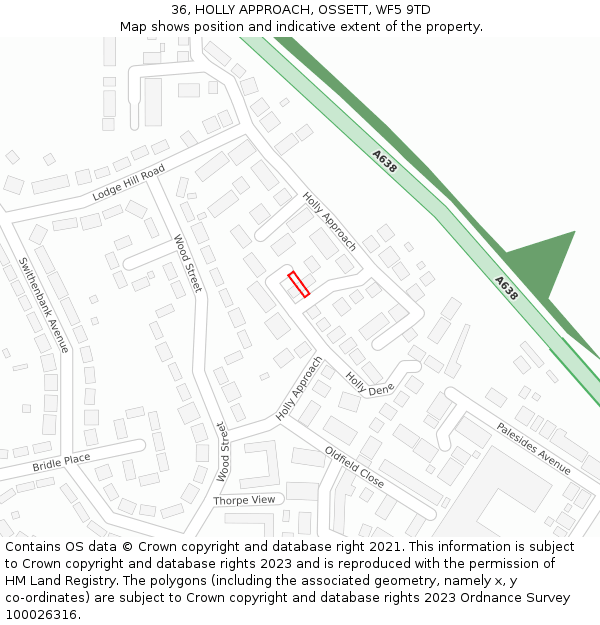 36, HOLLY APPROACH, OSSETT, WF5 9TD: Location map and indicative extent of plot