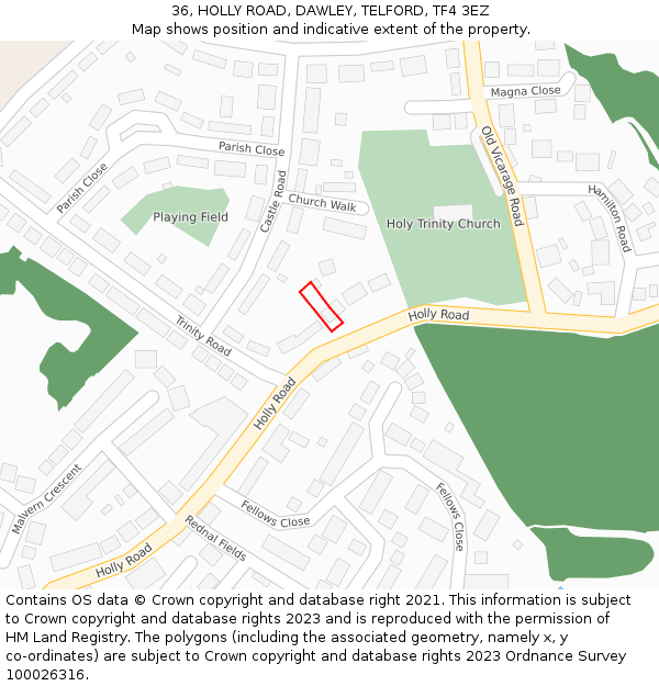 36, HOLLY ROAD, DAWLEY, TELFORD, TF4 3EZ: Location map and indicative extent of plot