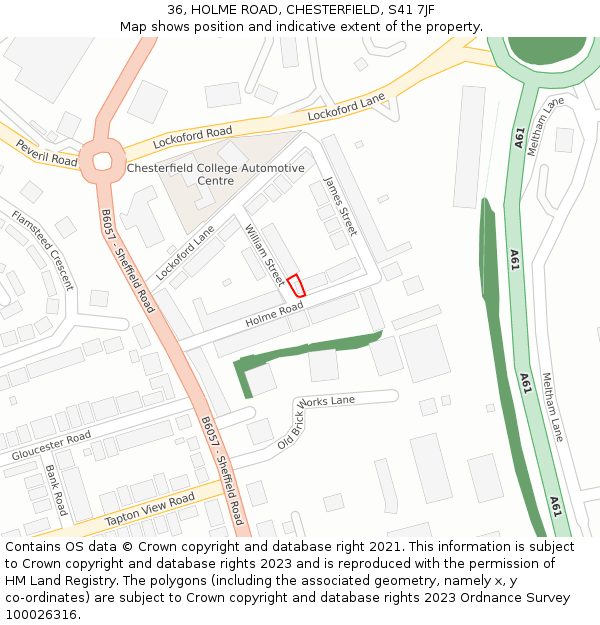 36, HOLME ROAD, CHESTERFIELD, S41 7JF: Location map and indicative extent of plot