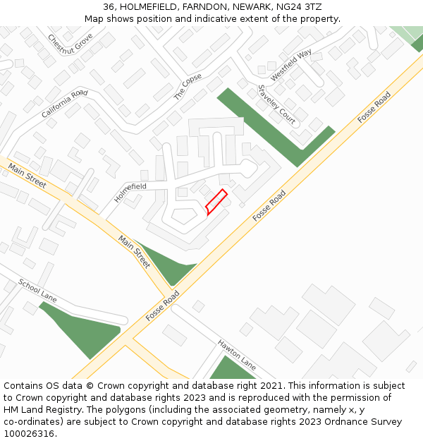 36, HOLMEFIELD, FARNDON, NEWARK, NG24 3TZ: Location map and indicative extent of plot