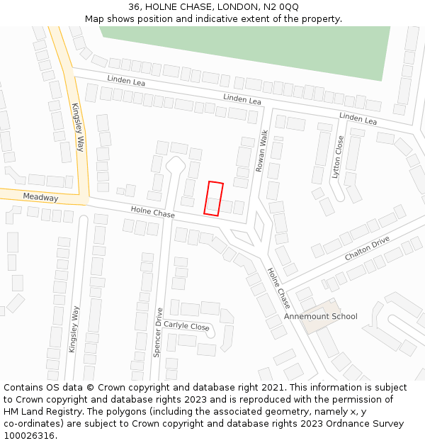 36, HOLNE CHASE, LONDON, N2 0QQ: Location map and indicative extent of plot