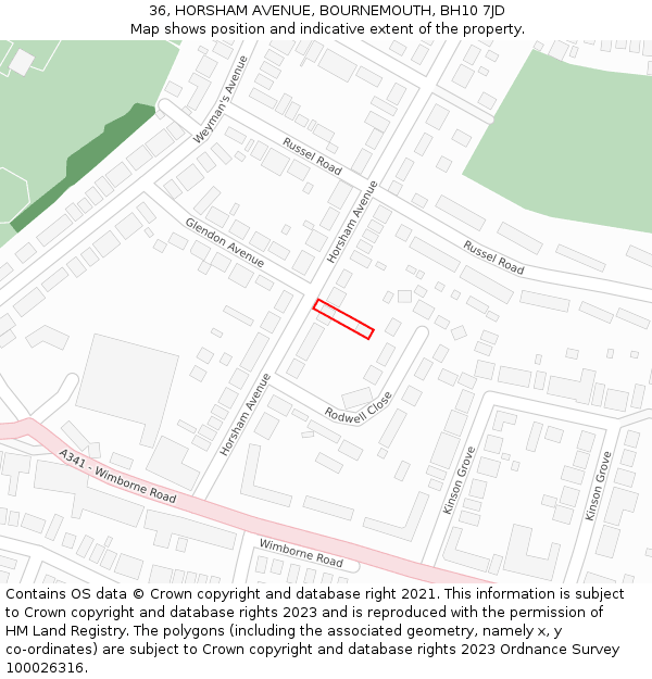 36, HORSHAM AVENUE, BOURNEMOUTH, BH10 7JD: Location map and indicative extent of plot