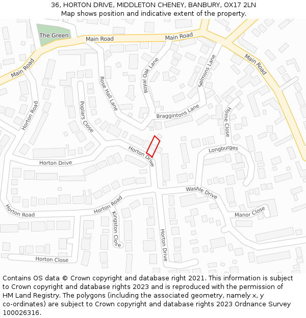 36, HORTON DRIVE, MIDDLETON CHENEY, BANBURY, OX17 2LN: Location map and indicative extent of plot