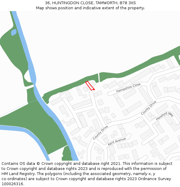 36, HUNTINGDON CLOSE, TAMWORTH, B78 3XS: Location map and indicative extent of plot