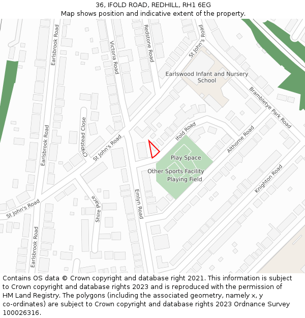 36, IFOLD ROAD, REDHILL, RH1 6EG: Location map and indicative extent of plot