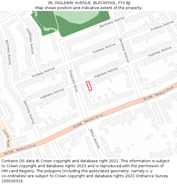 36, INGLEWAY AVENUE, BLACKPOOL, FY3 8JJ: Location map and indicative extent of plot