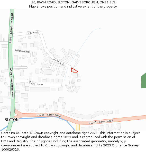 36, IRWIN ROAD, BLYTON, GAINSBOROUGH, DN21 3LS: Location map and indicative extent of plot
