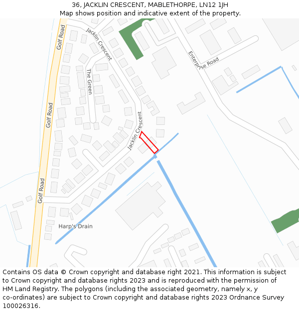 36, JACKLIN CRESCENT, MABLETHORPE, LN12 1JH: Location map and indicative extent of plot