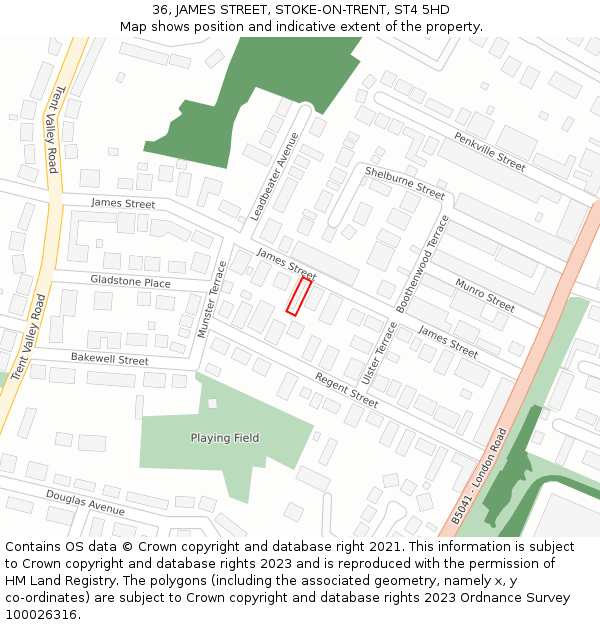 36, JAMES STREET, STOKE-ON-TRENT, ST4 5HD: Location map and indicative extent of plot