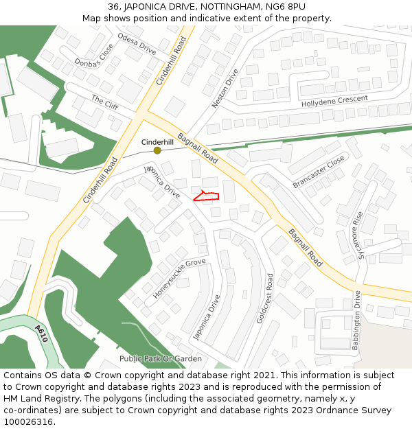 36, JAPONICA DRIVE, NOTTINGHAM, NG6 8PU: Location map and indicative extent of plot