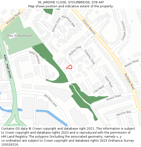 36, JARDINE CLOSE, STOURBRIDGE, DY8 4AT: Location map and indicative extent of plot
