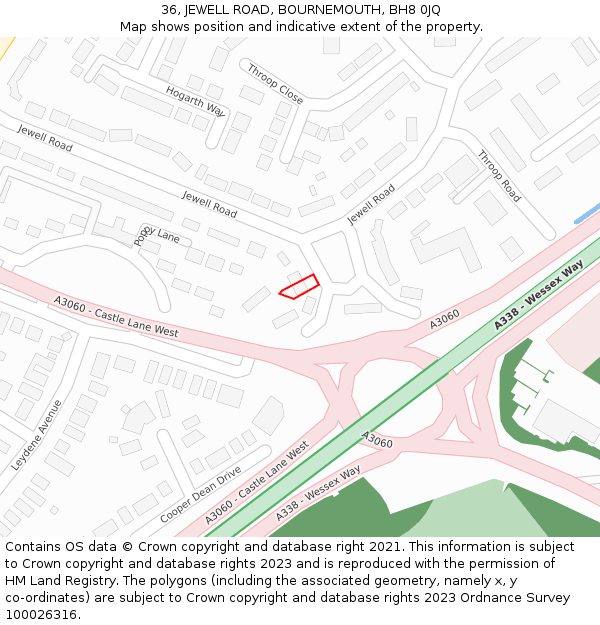 36, JEWELL ROAD, BOURNEMOUTH, BH8 0JQ: Location map and indicative extent of plot