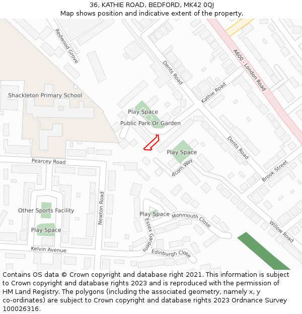 36, KATHIE ROAD, BEDFORD, MK42 0QJ: Location map and indicative extent of plot