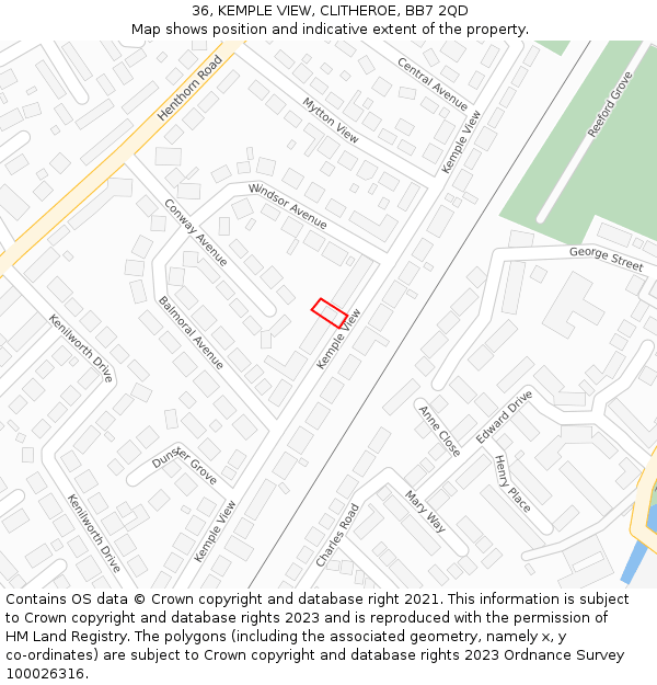 36, KEMPLE VIEW, CLITHEROE, BB7 2QD: Location map and indicative extent of plot