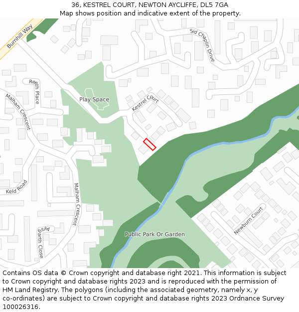 36, KESTREL COURT, NEWTON AYCLIFFE, DL5 7GA: Location map and indicative extent of plot