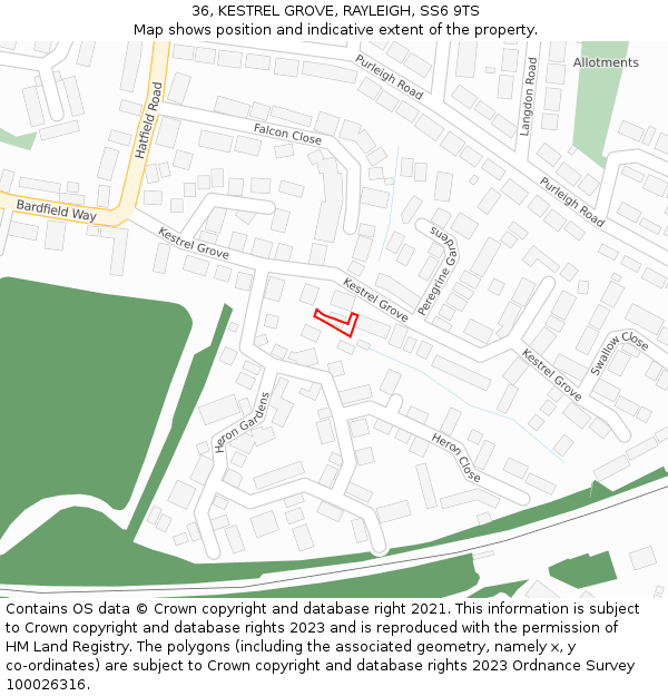 36, KESTREL GROVE, RAYLEIGH, SS6 9TS: Location map and indicative extent of plot
