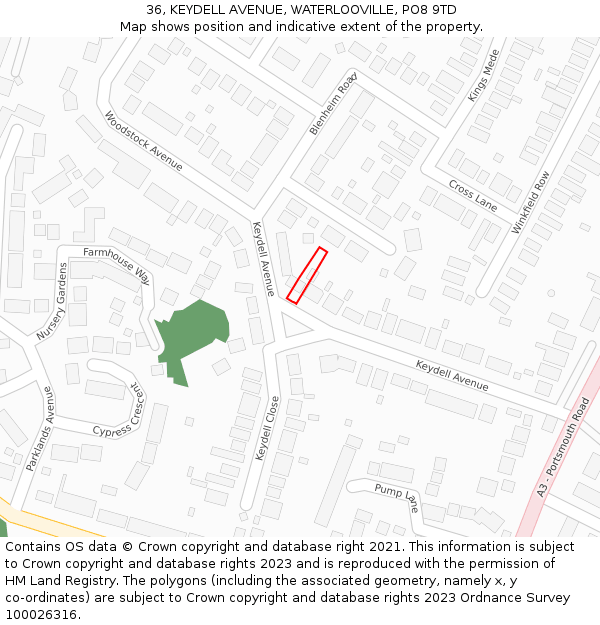 36, KEYDELL AVENUE, WATERLOOVILLE, PO8 9TD: Location map and indicative extent of plot