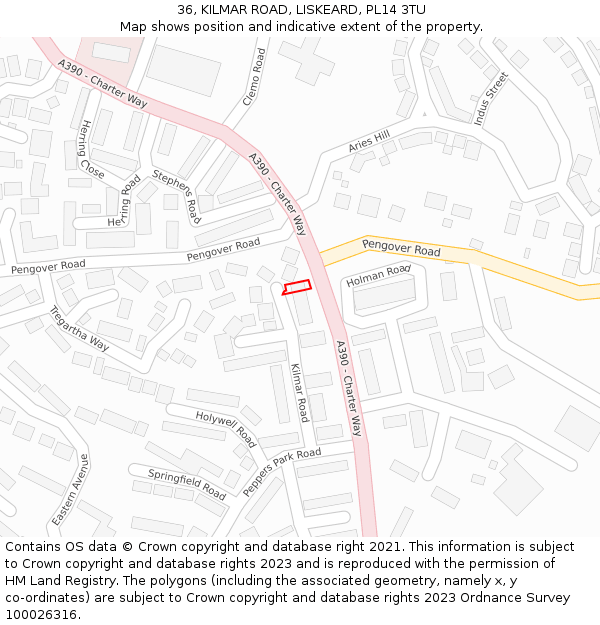 36, KILMAR ROAD, LISKEARD, PL14 3TU: Location map and indicative extent of plot
